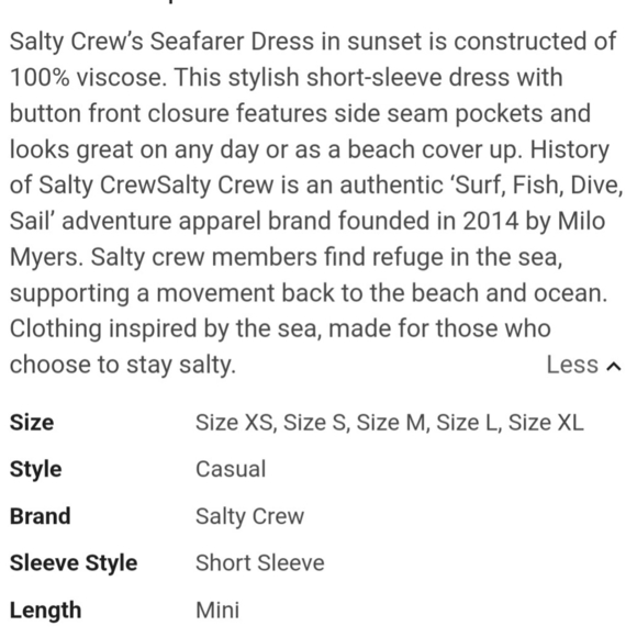 Salty Crew Seafarer Dress Dusty Gold Button Front Mini Dress Size Medium ALTERED - Picture 15 of 16